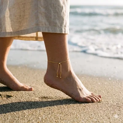 Minimalist Gold-Tone Bar Charm Anklet for Women
